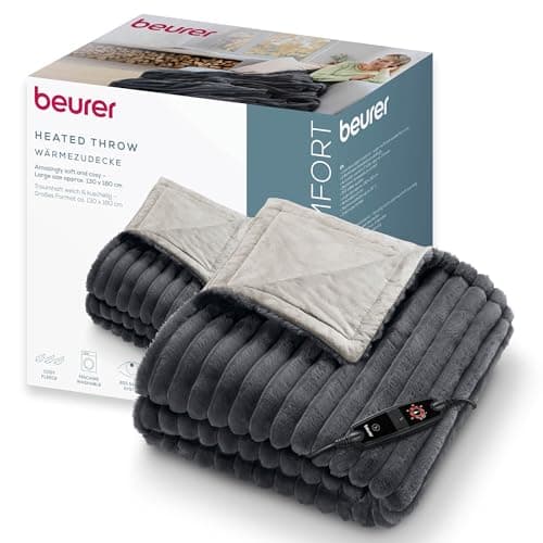 Image of Beurer Stockholm Electric Blanket, Cuddly Thermal Blanket Made of Luxury Outer Material with 6 Temperature Levels, Electric Blanket with Automatic Shut-Off and Safety System, Machine Washable at 30 °C