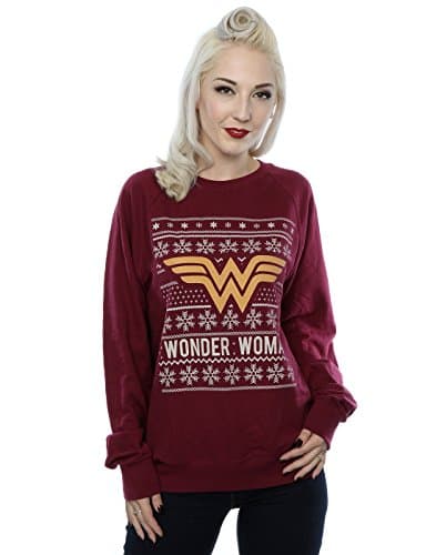 Image of DC Comics Women's Wonder Woman Christmas Sweatshirt Large Burgundy