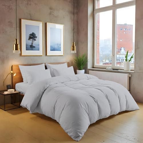 Image of MistyMorning Plain Duvet Cover sets, Soft & Premium quality Bedding & Linen, Egyptian Cotton with 200 Thread Count. (Silver Grey, Single)