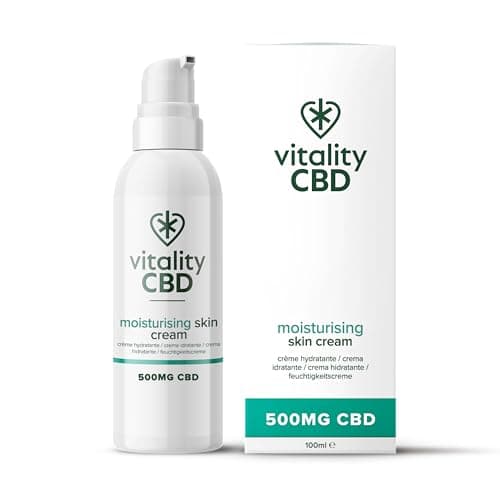 Image of Vitality CBD Skin Cream, High Strength 500mg of Cannabidiol, 100ml, Sweet Almond Oil, Rosemary Oil, Green Tea and Lemon Fragrance, NO THC