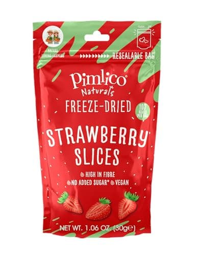 Image of PIMLICO Freeze Dried Strawberry Slices 100% Natural | 30g x 6 | Crispy Dried Strawberries | No Added Sugar | Healthy Snack for Baking, Smoothies, Yogurt & Cereals | dried fruit Pack of 6