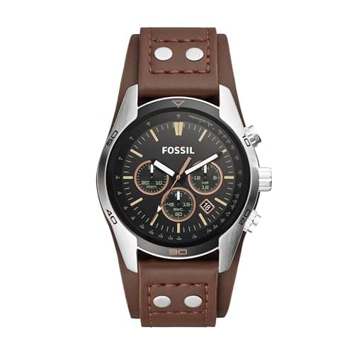 Image of FOSSIL Coachman Men's Quartz Watch with Black Dial and Brown Leather Cuff CH2891