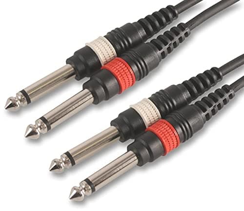 Image of PULSE 6m Dual 1/4" Mono Jack Cable – 2× Jack Plugs to 2× Jack Plugs, Colour‑Coded, Nickel Connectors, Helical Shielded – PLS00131