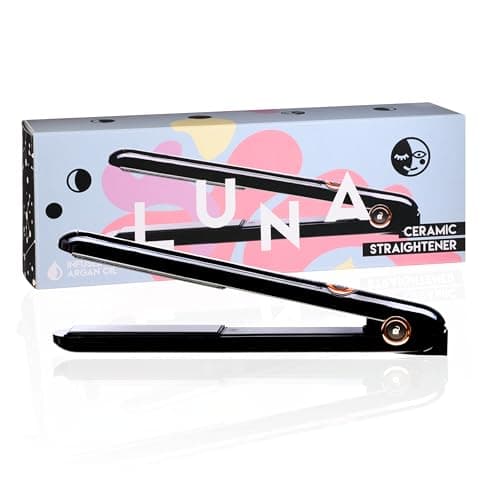 Image of Luna Ceramic Hair Straightener - Argan Oil Infused Plates - Straighten & Curl - 150-230℃ for a Smooth Finish - 12 Month Warranty, Black, 1.0 count