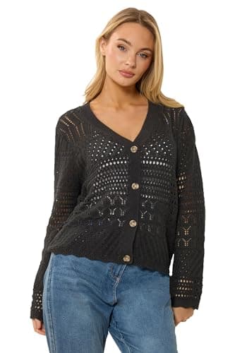 Image of M&Co Crochet Button Through Cardigan - Women's Black