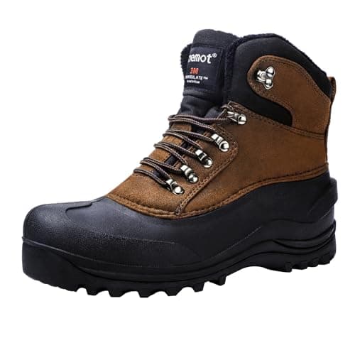 Image of riemot Women's Men's Snow Boots, Waterproof Winter Boots for Dog Walking Hiking Trekking Fishing Riding Hunting, Mucker Yard Boots Gardening Shoes Warm Anti-Slip Ankle Boots, Men Brown UK12/EU46