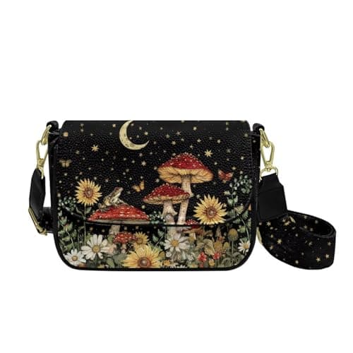 Image of Wnbucioht Moon Mushroom Crossbody Bag Small Purse for Women Leather Shoulder Handbag Trendy Messenger Bags Mushroom Purse for Lady Girls Travel Sling Satchel Zipper Wallet