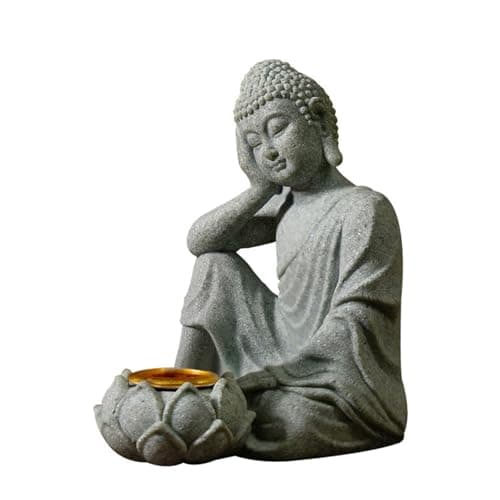 Image of TSMORY Meditating Buddhas Figurine Stone Sculpture With Tealight Holder Statue Garden And Indoor Decoration