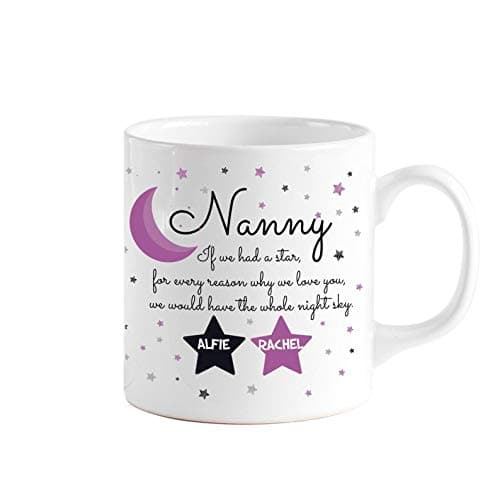 Image of Pomchick - Nanny Stars Moon Mug | Personalised with Name | Gift for Nanny Nanna Nan | 11oz | Mother's Day Present from Grandson or Granddaughter | Birthday Christmas Gifts