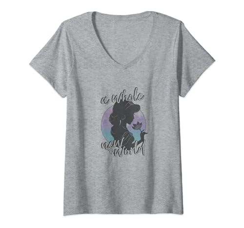 Image of Disney Aladdin Jasmine A Whole New World Profile Silhouette V-Neck T-Shirt