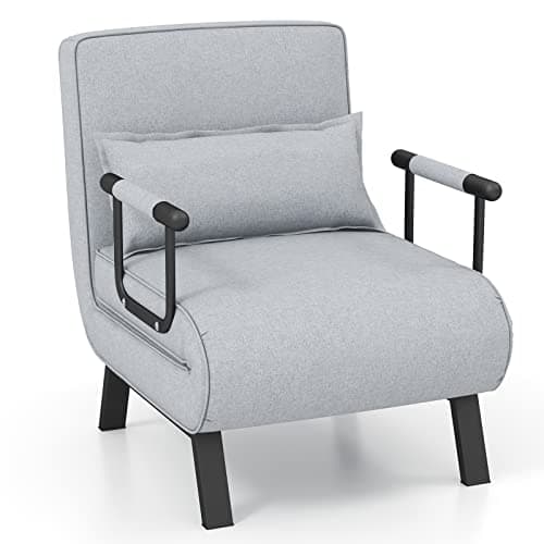 Image of COSTWAY Folding Sofa Bed, 4-in-1 Convertible Single Sofa Chair Bed with 6-Position Adjustable Backrest and Pillow, Padded Seat Lounge Couch Guest Sleeper Recliner Armchair for Living Room (Light Grey)
