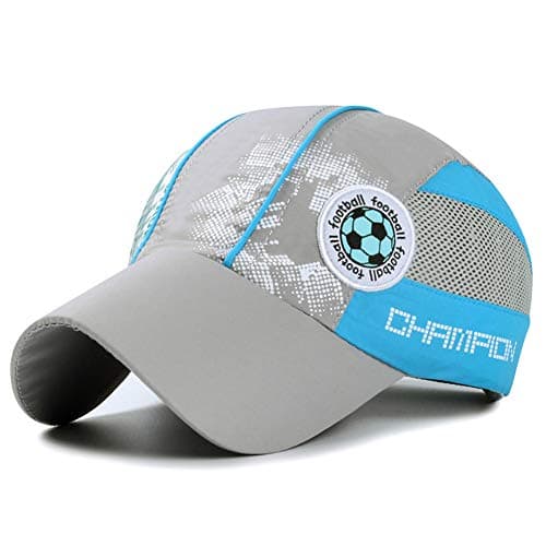 Image of Kids Lightweight Sun Hat Quick Dry Baseball Cap Airy Mesh UV Protection Cover Football Caps Outdoor Sports Adjustable Buckle Hat Boys Age 5-10 Years (UK, Age, 5 Years, 10 Years, Grey Football)