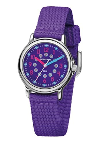 Image of JACQUES FAREL KCF 089 Kids Watch Children's Learning Analogue Quartz with Fabric Strap Extra Soft Purple, Classic