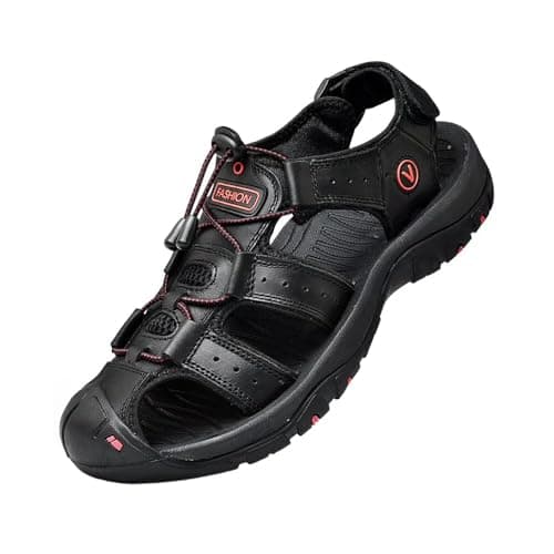 Image of ZYLDK Sports Outdoor Sandals Summer Men's Beach Shoes Closed-Toe Shoes Leather Casual Trekking Walking Hiking Touch Close sandals for men Black UK9