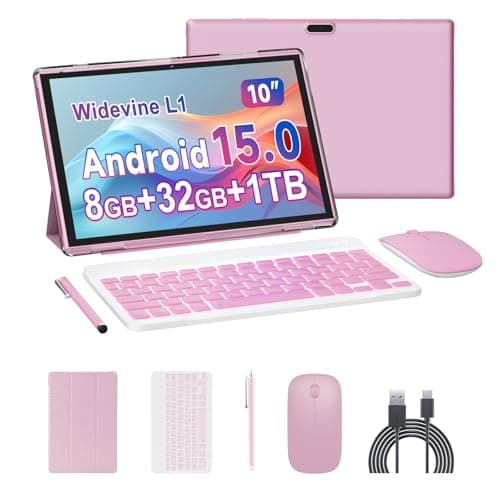 Image of 10 inch Tablet 2 in 1 Android 15 Tablets with Keyboard, 10" Tabletas Include Mouse Keyboard Stylus Case, 6000mAh 8GB RAM 32GB ROM Support 1TB Expandable Tableta Dual Camera 5G WiFi-6 Bluetooth Tablet