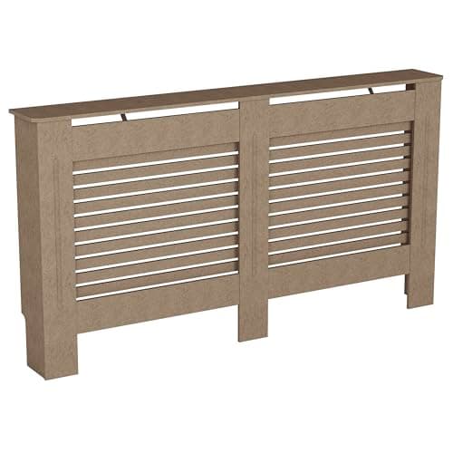 Image of Vida Designs Milton Radiator Cover Unfinished - Large - Modern Horizontal Slat Design For Optimal Heat Circulation - H82xW152xD19cm - Unpainted MDF Cabinet Ideal For Living Room & Hallway
