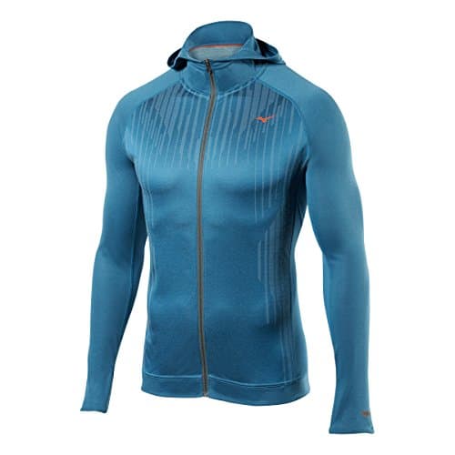 Image of Mizuno Running Men's Breath Thermo Double Full Zip Hooded Top, Ink Blue-Dark Slate, Large