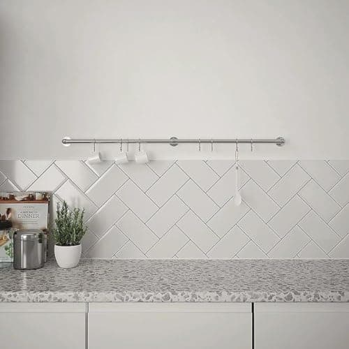 Image of Forgeworks Easy-Fit Kitchen Utensil Rail Kit 100cm with 8 Sliding S Hooks in Brushed Stainless Steel - Wall Mount Hanging Storage for Cooking Utensils
