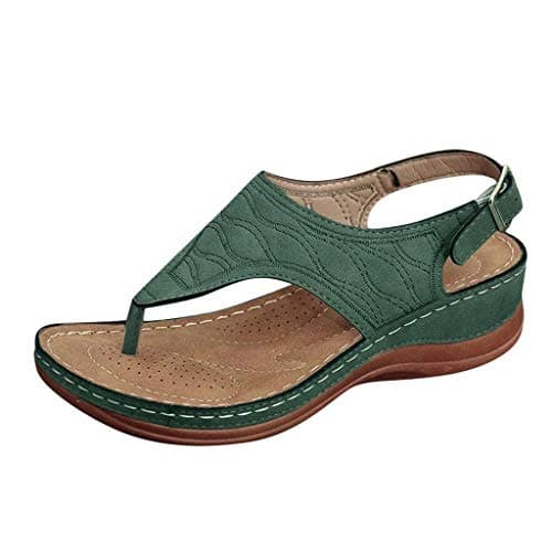 Image of Generisch Product Category Women's Sandals - Timeless Women's Sandals with Wave Design Closure Fine Embroidery - Stylish Summer Shoes, Green, 6 UK