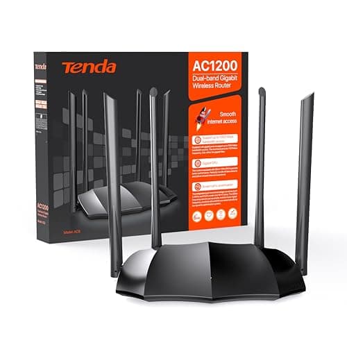Image of Tenda AC8 Router WiFi AC1200 - Wireless Router with Dual Band 5GHz/2.4GHz, 3xWAN/LAN Gigabit Ports, 4x6dBi Antennas, Repeater Access Point Mode, Beamforming, MU-MIMO, APP Control, IPv6, WPS