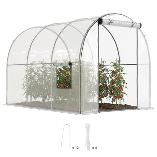 Image of Outsunny 3 x 2 x 2m Polytunnel Greenhouse with Roll-up Door and Mesh Window, Walk-in Grow House Tent with Plastic Cover and Steel Frame, Clear