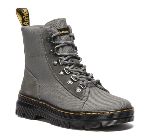 Image of Dr. Martens Women's Combs Combat Boots, Gunmetal Bronx Suede+extra Tough 50/50, 6