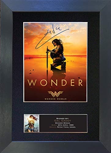Image of WONDER WOMAN Signed Autograph Mounted Photo Reproduction PRINT A4 Rare Perfect Birthday (297 x 210mm) #702 (Black Frame)