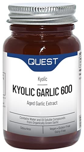 Image of Quest - 90x Kyolic Garlic Tablets. High Strength 600mg Odourless Aged Garlic Extract for Heart, Immune, Digestive & Cognitive Health. Daily Dietary Supplement. Vegan & Gluten-Free (Pack of 2)