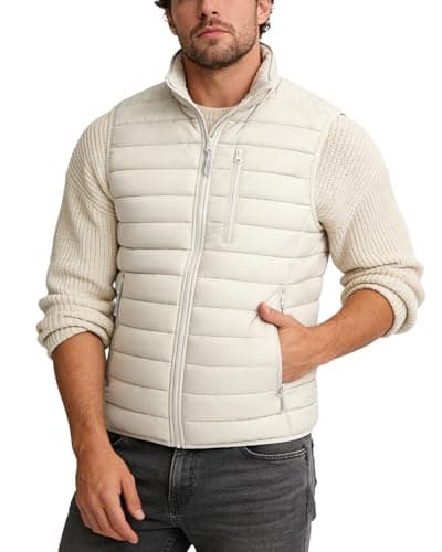Image of Outdoor Ventures Men's Puffer Gilet Packable Quilted Bodywarmer Padded Vest Outerwear Waistcoats Water-Resistant Windproof Sleeveless Jacket for Golf Running Hiking Horse Riding Apricot S