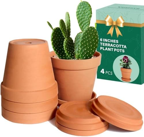 Image of vensovo 15cm Clay Pot for Plant with Saucer - 4 Pack Large Terra Cotta Plant Pots with Drainage Hole, Flowerpot with Tray, Terracotta Planter for Indoor Outdoor Plant