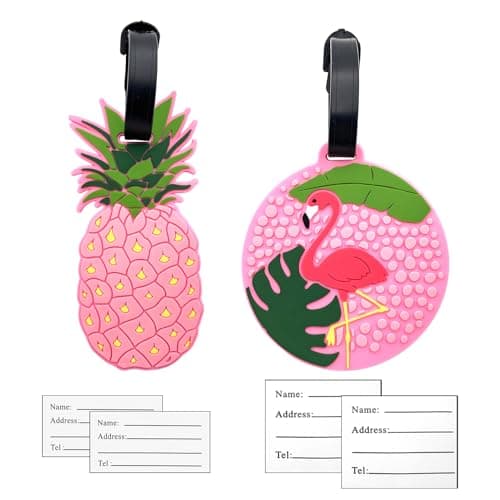 Image of 2PCS Cute Pineapple Flamingo Luggage Tags for Travel Suitcase, Pink Summer Name Tags Silicone Suitcase Labels, Cartoon Travel Baggage Handbag Identity ID Labels for Women Girls
