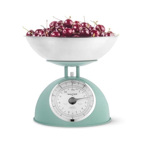 Image of Salter Timeless Mechanical Kitchen Scale – Cooking Scale, 2L Dishwasher Safe Bowl, Easy-Read Dials, Large Digits, No Batteries, Retro Design, 5kg Capacity, Weigh Ingredients, Classic Look, Green