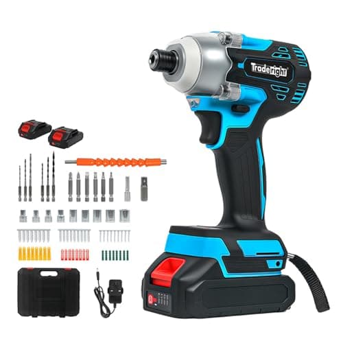 Image of Traderight Cordless Impact Driver Kit Craftman 21V,1/4" Hex Chuck,Power 400Nm Torque 3000RPM 3600BPM Variable Speed Trigger 72-Piece Tool Set,2x2.0Ah Batteries Fast Charger Impact Tool Wheel Nut DIY
