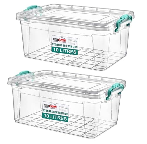 Image of Best House|Plastic Storage Box with Lids |Size 10L (L:42.8cm W:27.8cm H:13.7cm)|Set of 2|Stackable Clear Durable Multipurpose Office supplies Home Kitchen Tools Crafts Household Versatile(MEDIUM Size)
