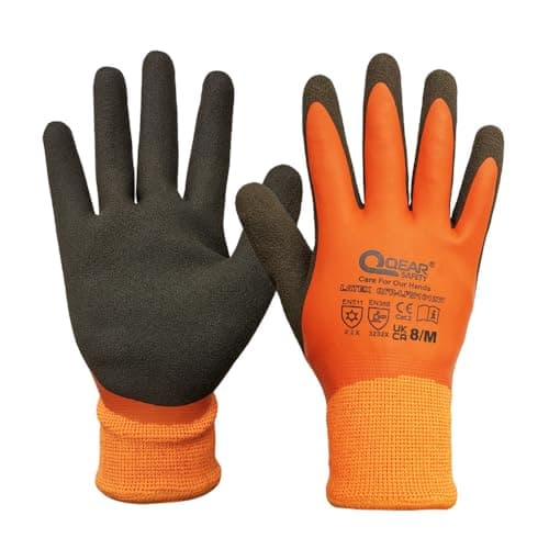 Image of QEARSAFETY 1 Pair Thermal Work Glove, Cold Resistance Glove, Fleece Lining, Fully Latex Rubber Coated For Water Proof, Sandy Soft/Anti-Slip Palm For Grip,10/XL