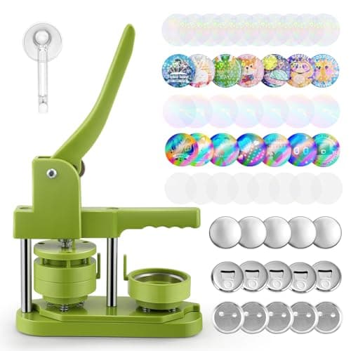 Image of Badge Maker Button Machine with 50pcs 58MM Metal Pinback Accessories for Round Badge Making and 50pcs Fridge Magnet Bottle Opener,Gift Button, Team Badge, for Crafts and DIY Projects