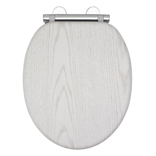 Image of AQUALONA® Luxury White Oak Effect Toilet Seat - Soft Close MDF Moulded Wood Seat with Quick Release Button and Durable Hinges - Comfortable, Easy to Clean and Install with Universal Fittings