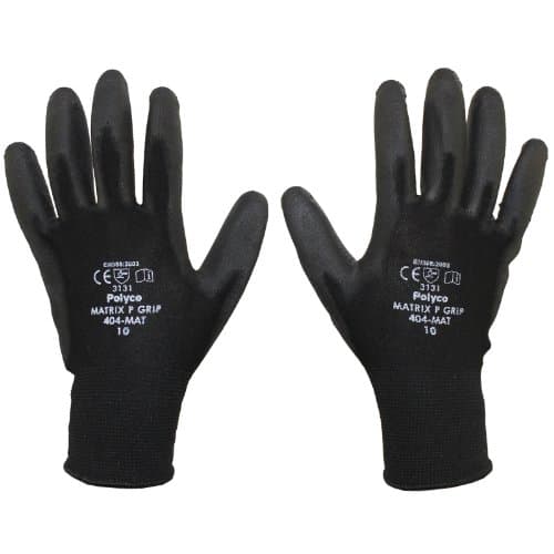 Image of 6 Pairs - POLYCO Matrix P Grip - Black PU Gloves Size 10 X Large Gardening Work Mechanic Builders PPE Grip