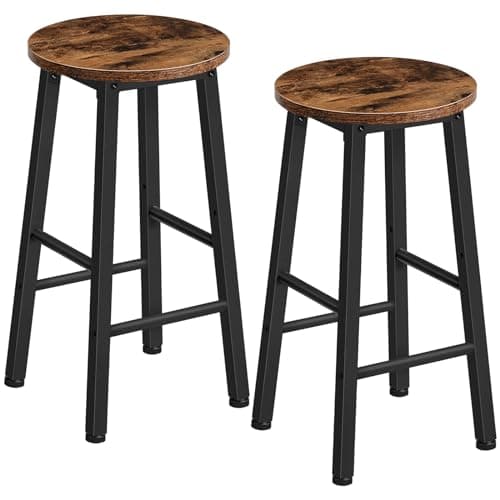 Image of HOOBRO Bar Stools Set of 2, Kitchen Breakfast Bar Chiars, Industrial 63 cm Height Stools for Dining Room, Kitchen, Solid and Stable, Rustic Brown and Black EBF07BY01G1