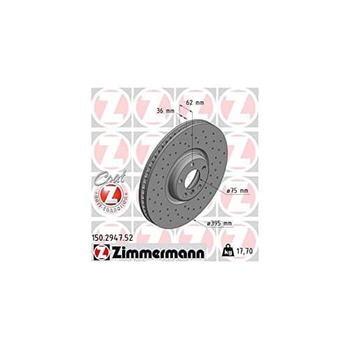 Image of ZIMMERMANN 150.2947.52 Front Left Brake Disc Diameter 395 mm Internally Vented Perforated Compatible with BMW X5 E70 34116789069 34116898727