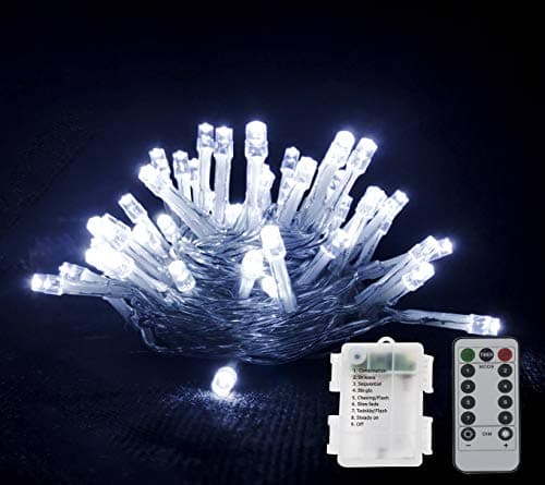 Image of GHJ 50/100/200 LED Battery Operated Remote Control Rainproof String Fairy Lights Indoor/Outdoor for Christmas Tree Xmas Garden Party (200LEDs, White)
