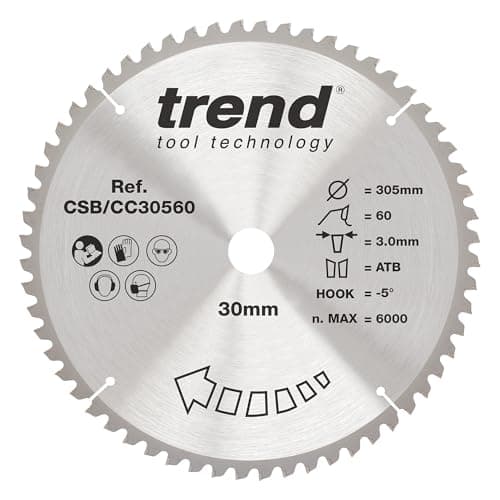 Image of Trend Wood Mitre Saw Blade, 305mm Diameter, 30mm Bore, 60 Teeth, 3mm Kerf, -5° Hook, TCT, Fine Finish, CSB/CC30560