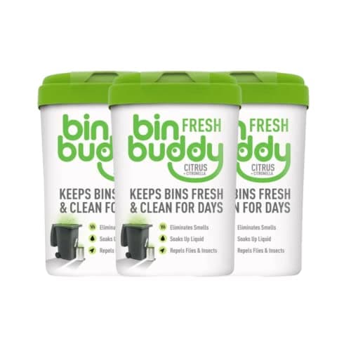 Image of Bin Buddy Citrus and Citronella 450g x 3, Bin Freshener Deodoriser Powder, Leaves Your Bin Smelling Great, Suitable for Indoor (Kitchen Bin, Bathroom Bin, Food Waste Bin) and Outdoor Bins.