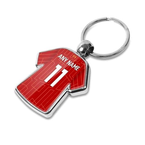Image of Graphics 'n' Tees Personalised football keyring suitable for Liverpool fans, featuring the 24/25 team shirt design, personalise with any name and number