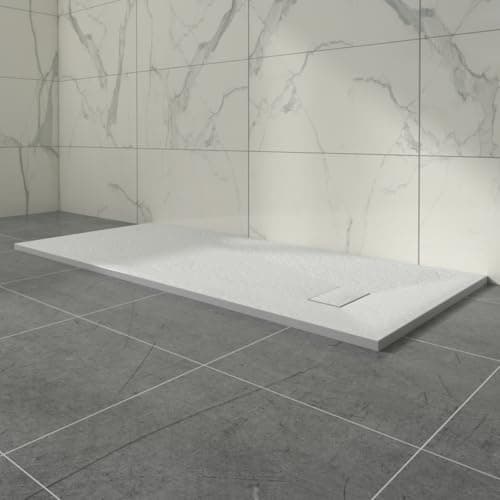 Image of Aquariss SMC Slate Effect Shower Enclosure Tray 1700x800mm Rectangular Wetroom Shower Base White