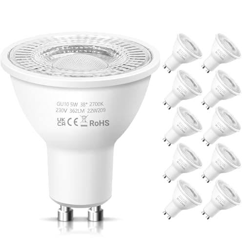 Image of Nottac GU10 LED Spotlight Bulbs, Warm White 2700K 5W Energy Saving Light Bulbs, (Equivalent to 50W) Halogen Spotlight Bulbs, Non-dimmable 220-240V 362LM, 38° Beam LED Bulbs for Ceiling, Pack of 10