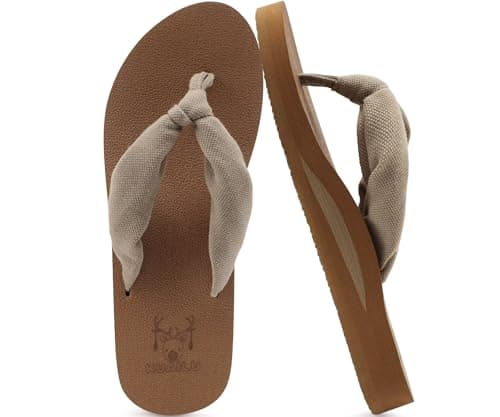 Image of KuaiLu Flip Flops Women Arch Support Yoga Mat Comfortable Summer Beach Walking Thong Cushion Sandals Slip on Outfits Travel Essential Orthotic Slides Indoor Outdoor Slippers Shoes Camel Apricot 5