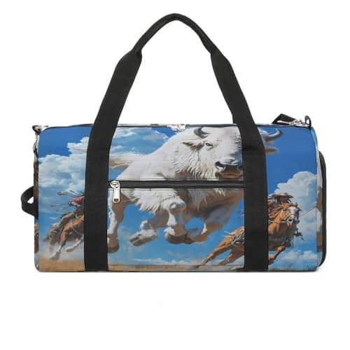 Image of White Bison and Horse Racing 24L Sports Duffle Bag Holdall Gym Bag with Shoes Compartment and Shoulder Strap