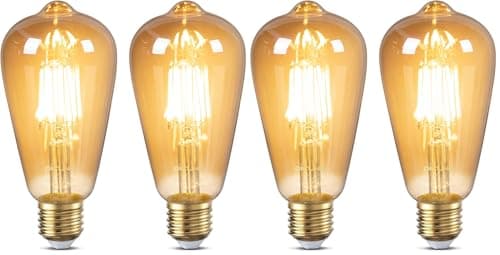 Image of DiCUNO Vintage Light Bulb E27 Edison Screw Bulb, 6W Equivalent to 60 Watt, Retro Amber Glass Lamp, 2200K Warm White, Non-dimmable, ES LED Filament Lamp Squirrel Cage, ST64, 600LM, 4 Packs