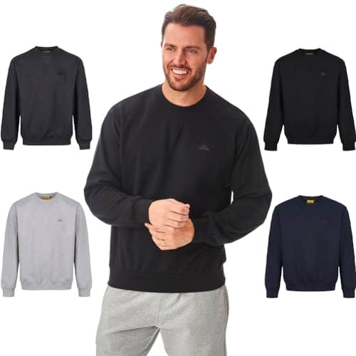 Image of Iron Mountain Men’s Fleece Jumper Crew Neck Sweatshirt Cotton Blend Workwear Pullover Long Sleeve Lightweight Durable Sweatshirts for Men Casual Wear (Black, L)